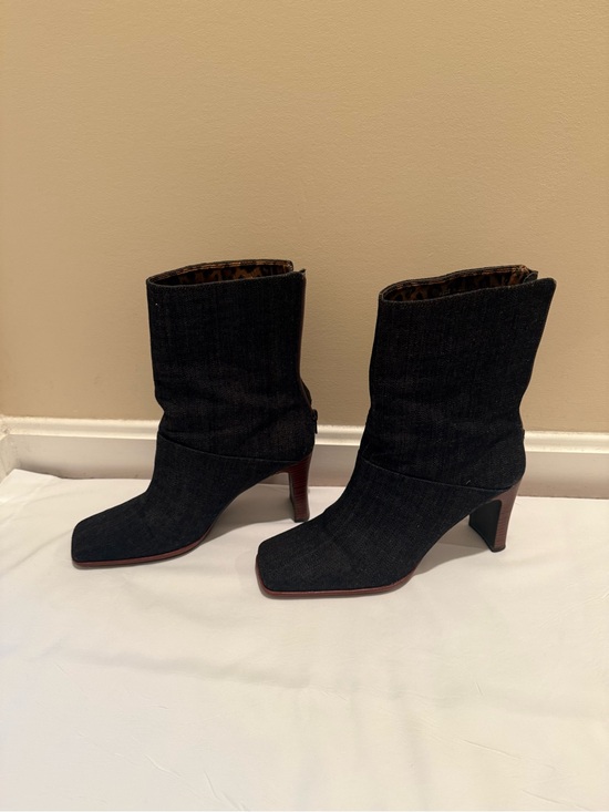 Amanda Smith Shoes - Vintage Amanda Smith Dark Blue Denim Mid-Calf Heeled Boots